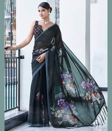 Satrani Georgette Printed Saree With Unstitched Blouse Piece ( Mauve )