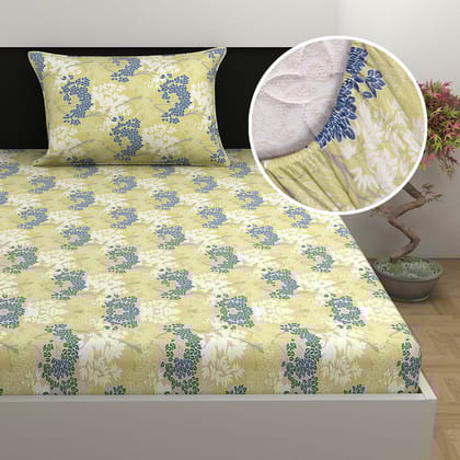 Green Autumn Tree Leaf Elastic Fitted Bedsheet For Single Bed-Single / Green and Grey / PR5005-FSB