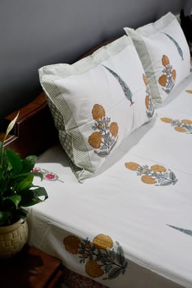 Marigold Bedsheet, Jaipur Print, Premium Cotton King 90x108 inches