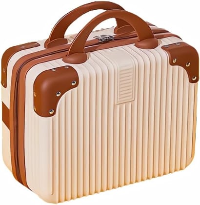 Portable Makeup Travel Briefcase, 12.6 inches, Pressure-resistant ABS, Hard shell cosmetic bag, suitable for travel, camping, women, girls, beige, stripes-Beige