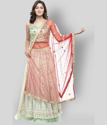 A R Silk Red Net Pearl Embellished Dupatta