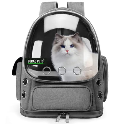 Buraq Bubble Transparent Window Cat Backpack Carrier, Breathable & Ventilated, Comfortable & Spacious for Cats, Durable & Stylish Design (Grey)
