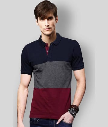 Leotude Pack of 1 Cotton Blend Regular Fit Colorblock Half Sleeves Men's Polo T Shirt ( Navy )