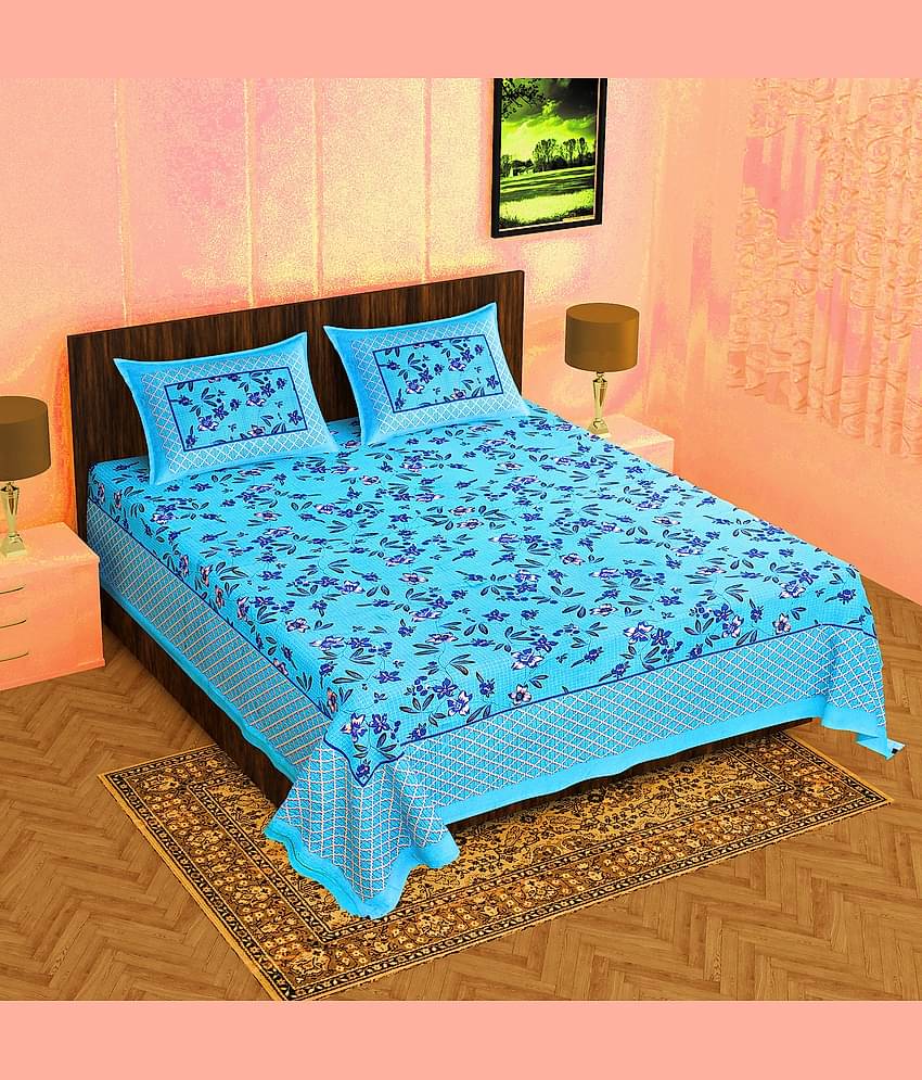 Cosito Cotton 1 Double Bedsheet with 2 Pillow Covers ( Blue )