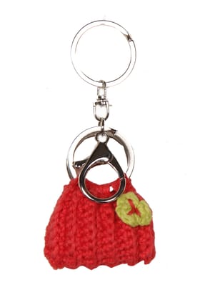 Sukeshcraft Handmade Crochet Mini Bag Keychain, Woolen Purse Shape Key Ring ( Peach - Light Green)