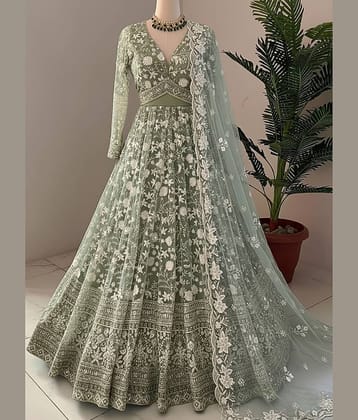 A TO Z CART Women's Net Semi Stitched Flared Ethnic Gown With Dupatta
