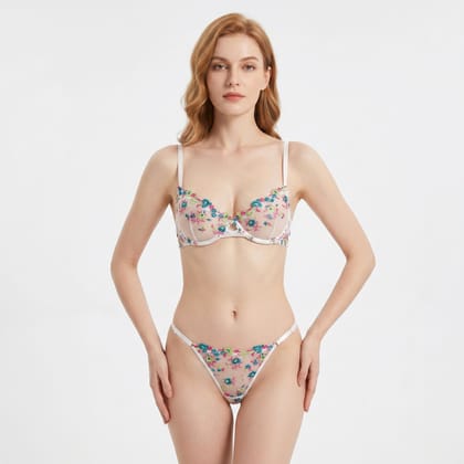 LOVEBIRD Transparent Bra Panty Thong Set Fancy THS2609