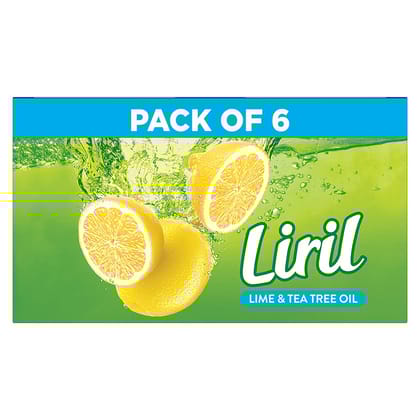 Liril Lemon & Tea Tree Natural Bathing Soap for Body 125 g (Combo Pack of 6) Refreshing Bath Soap Bar for Men & Women - Sulphate Free, Paraben Free