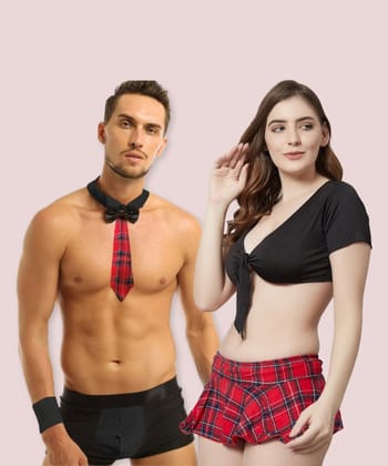 Costume For Him & Her - The Girl and Boy Next Door-XL / L / Red and Black