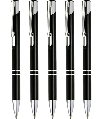 UJJi Gloss Black Color Retractable Pack of 5pcs (Blue Ink) Ball Pen