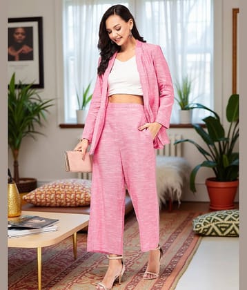 Zima Leto Women Solid Coat With Trousers Co-Ord Set ( Pink )