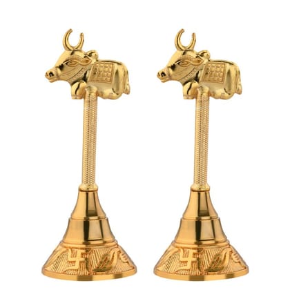 S-GUARD Zinc Metal Pooja Bells, Decorative and Gold Color Puja Bells for Temple Poojaghar Ghanti-Nandi Gold Plated Pooja Ghanti