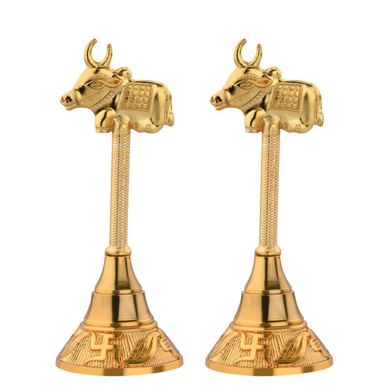 S-GUARD Zinc Metal Pooja Bells, Decorative and Gold Color Puja Bells for Temple Poojaghar Ghanti-Nandi Gold Plated Pooja Ghanti