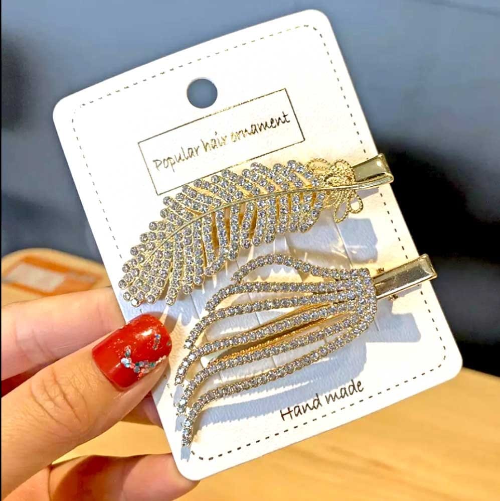Set Of 2 | Luxe Gold Feather Hair Clip Set