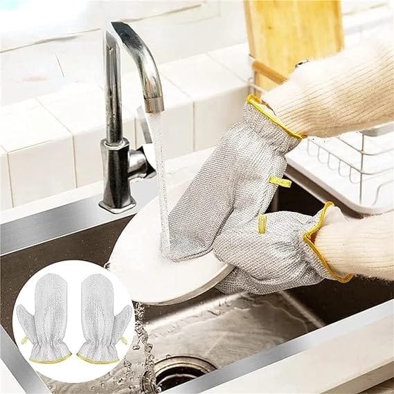 SMMeStore Wire Dishwashing Gloves Kitchen Cleaning Heat Insulation Waterproof Durable Skin Friendly 1 Pair
