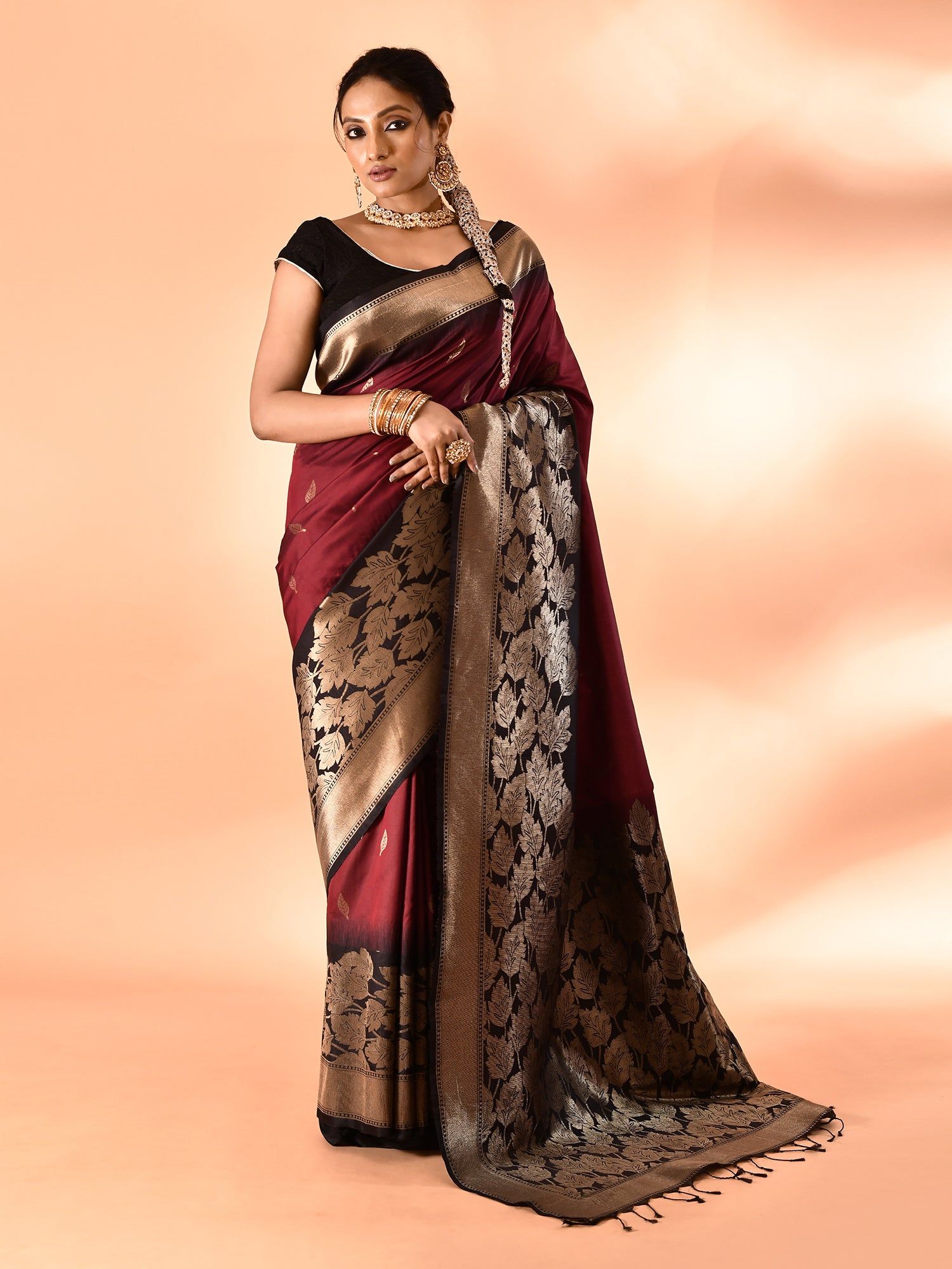 Maroon Pure Banarasi Weaving Silk Saree
