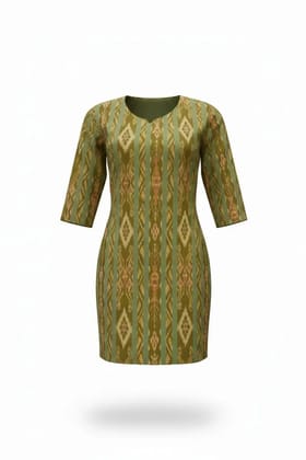 Sambalpuri Ikat Diamond Olive-Odisha Handloom Cotton Kurti