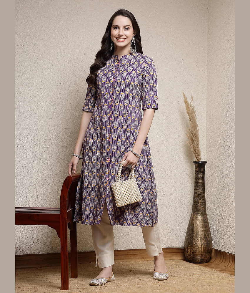 Stylum Rayon Printed Front Slit Women's Kurti - Purple ( Pack of 1 )