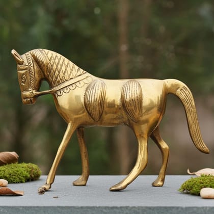 Traditional Brass Horse Statue | Decorative Brass Horse Showpiece for Living Room, Height : 5.2 Inch (ANMAS075 A)