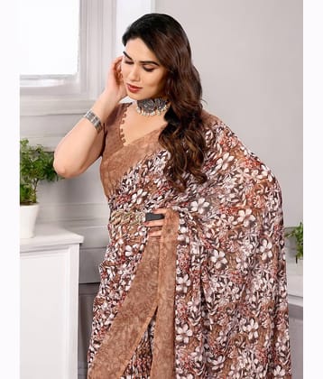 TTH Georgette Printed Regular Saree With Unstitched Blouse Piece ( Cream )