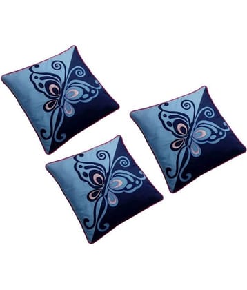Hugs'n'Rugs Blue Embroidery Cotton Cushion Cover - Pack Of 3