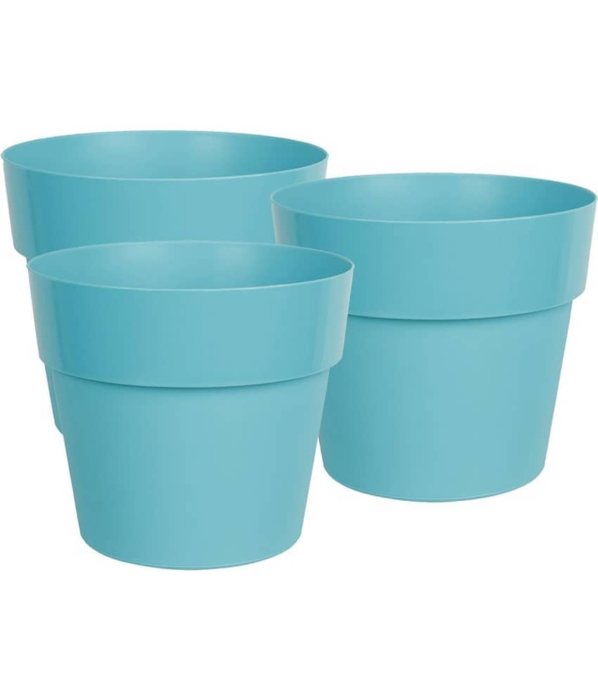 Green Color Plastic Pots & Planters for Gardening, Indoor & Outdoor ( Pack of 3 ) - 14cm (Length)