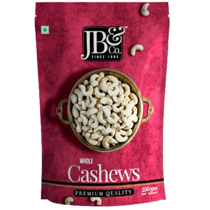 Jb&Co - Whole Cashew | Premium Imported Cashew | 250G Value Pack | High In Protein & Dietary Fiber | 250G | No Preservative | Vegan | 100% Natural | Ziplock Pack | Organic | Rich In Calcium, Iron And Potassium