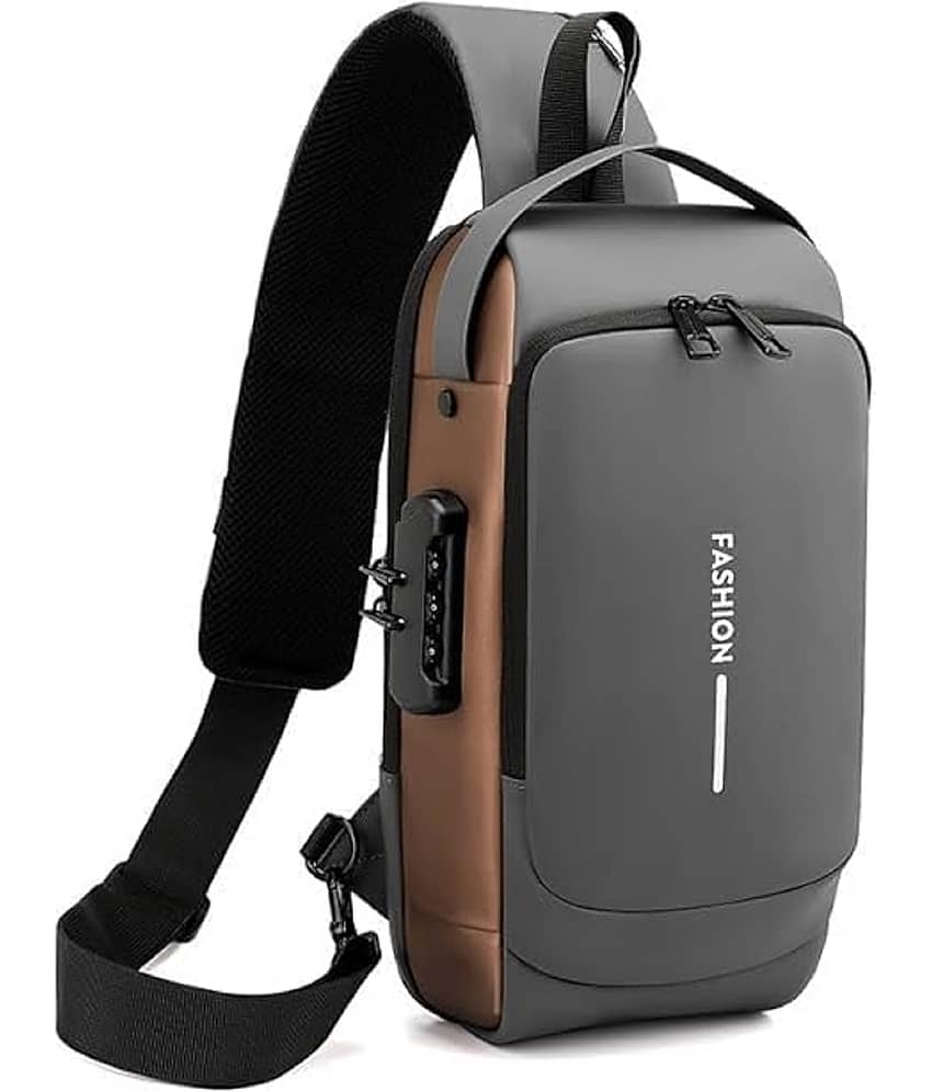 Shopeleven Grey Solid Messenger Bag