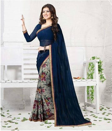 Gazal Fashions Chiffon Printed Saree With Unstitched Blouse Piece ( Multicolor )
