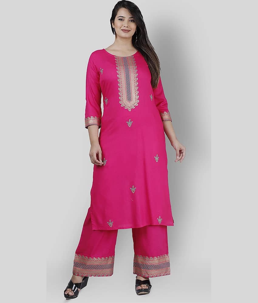 MAUKA - Pink Straight Rayon Women's Stitched Salwar Suit ( Pack of 1 )