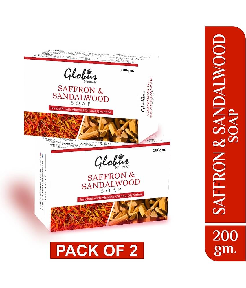 Globus Naturals Saffron & Sandalwood Soap for lighten and brighten Skin Bathing Bar 100g (Pack of 2)