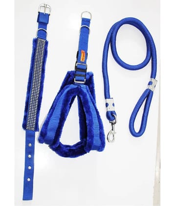 Petshop7 Premium Quality Nylon Fur 1.25 Inch Dog Harness , Collar & Rope Leash( Chest Size - 28 - 35 inch adjustable) Dog Harness & Leash