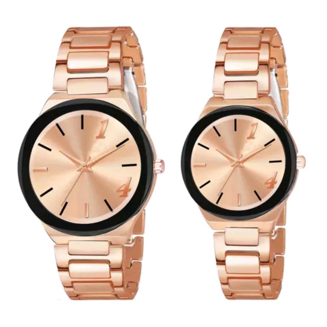 Rose Gold  Men and Women CD Lok Analog Couple Watch Set