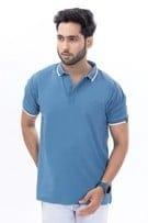 Classic Blue Polo With Contrast Collar