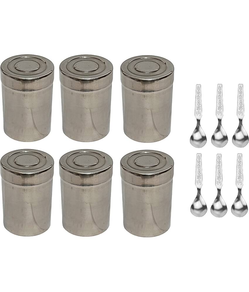 Dynore 6 Dabbi 6 Spoons Steel Silver Utility Container ( Set of 12 )