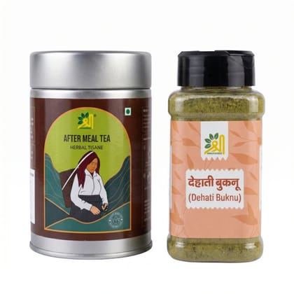 After Meal Tea & Dehati Buknu Combo - 200 gm - 200 gm - One jar of tea and one jar of spice mix