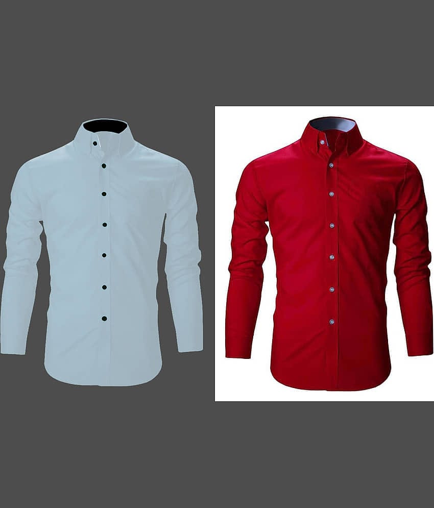 Bluedove Cotton Blend Regular Fit Solids Full Sleeves Men's Casual Shirt - Red ( Pack of 2 )