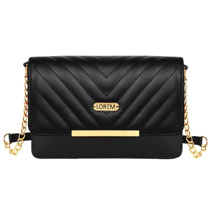 LOREM Quilted Crossbody Handbag, Faux Leather, Gold Chain Strap, Magnetic Lock