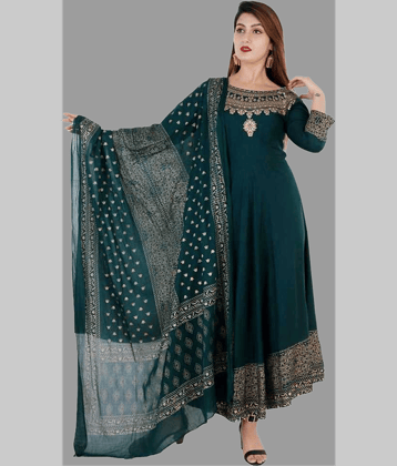 NUPITAL Rayon Printed Anarkali Women's Kurti with Dupatta - Green ( Pack of 1 )