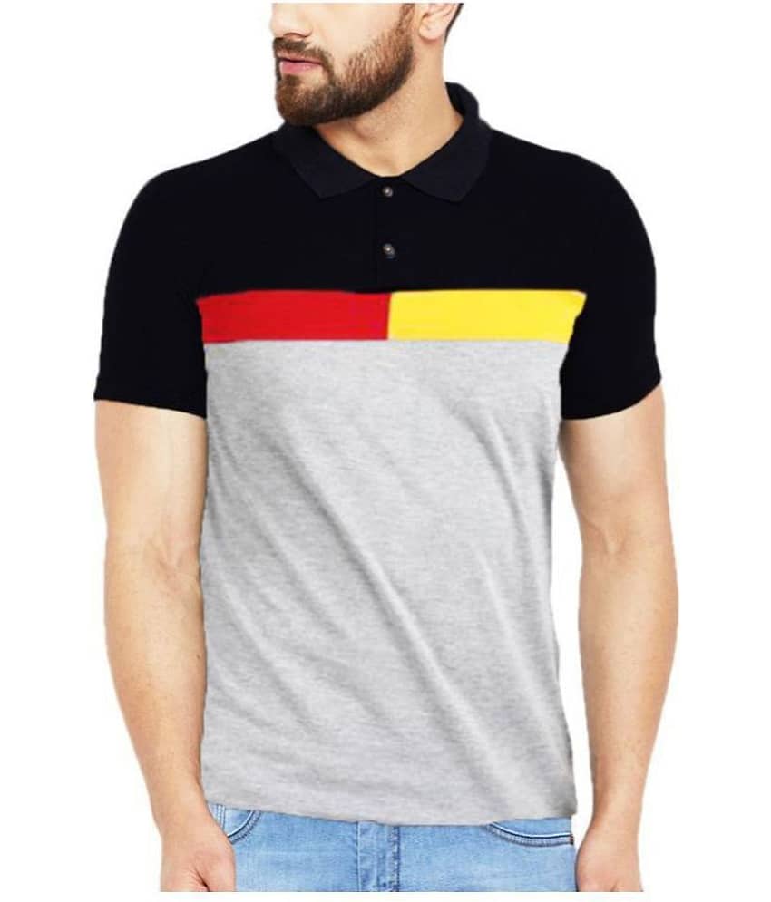 Leotude Cotton Black Color Block Polo T Shirt