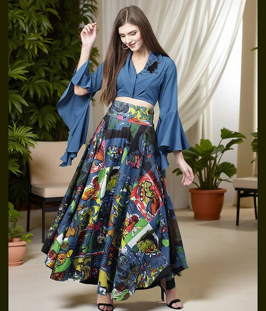 Pannkh Women's Polyester Crop Top ( Blue )