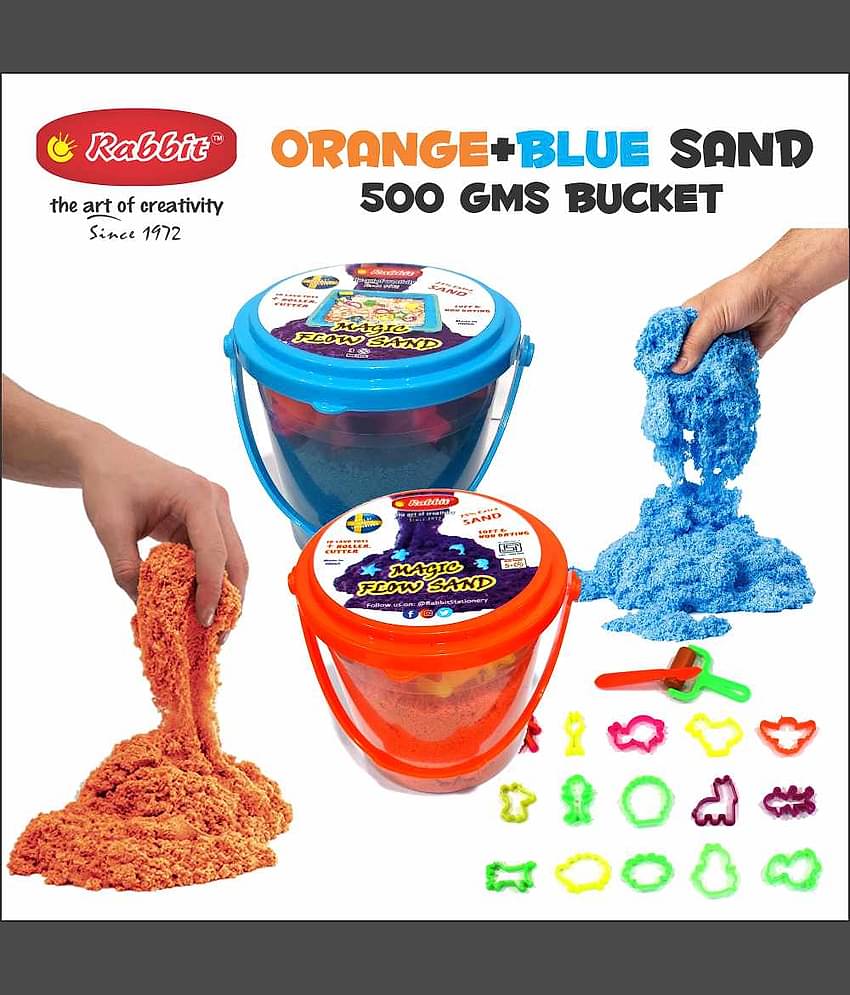 Rabbit 1Kg Magic Flow Sand Buckets Pack of 2 For Kids.(Blue-Orange)