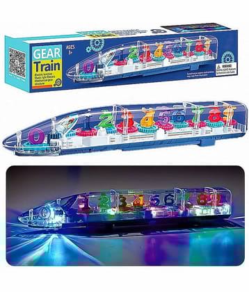 Transparent Concept Long Train Toy for Kids, Electric Mechanical Gear Race Musical Train, 3D Long Train Toy with 360 Degree Rotation, Bump & Go Effects Educational Toys