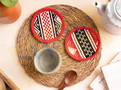 Srjana Toda Hand Embroidered Round Coasters Pack of 2