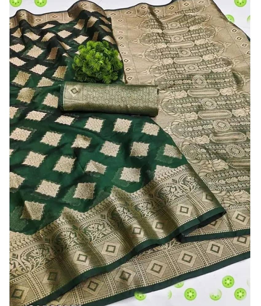 Gullak Organza Embellished Saree With Unstitched Blouse Piece ( Green )