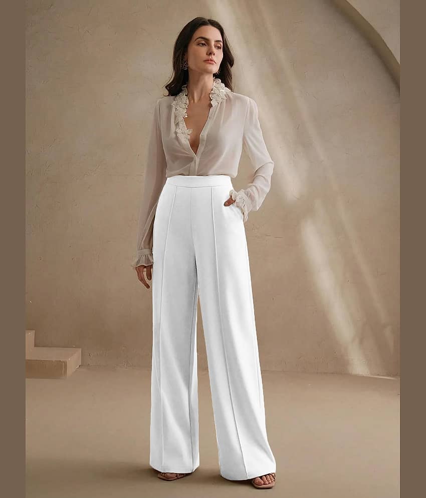 kotty Women Rayon Blend Casual Trousers ( White )