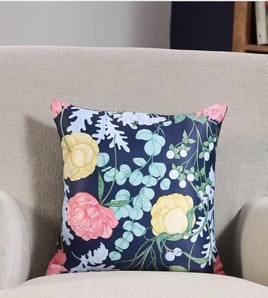 Koko Decorative Polyester Cushion Cover 16x16 Inch - Natural Soft Textured Navy Blue Square Pillow Cover for Bed, Sofa, Chair Seat (Pack of 1)