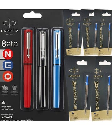 Parker Beta Neo Ball Pen Blue, Red & Black With 3 Systemark Refill Blue
