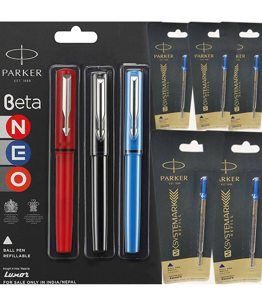 Parker Beta Neo Ball Pen Blue, Red & Black With 3 Systemark Refill Blue