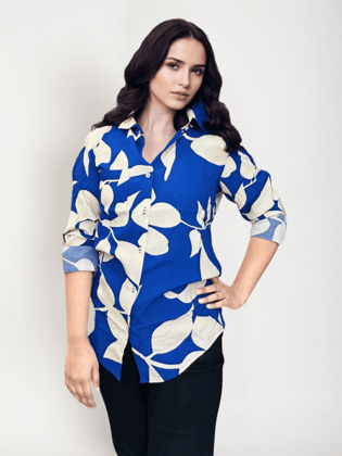 Women'S Premium Rayon Shirt With Blue Floral Print-S